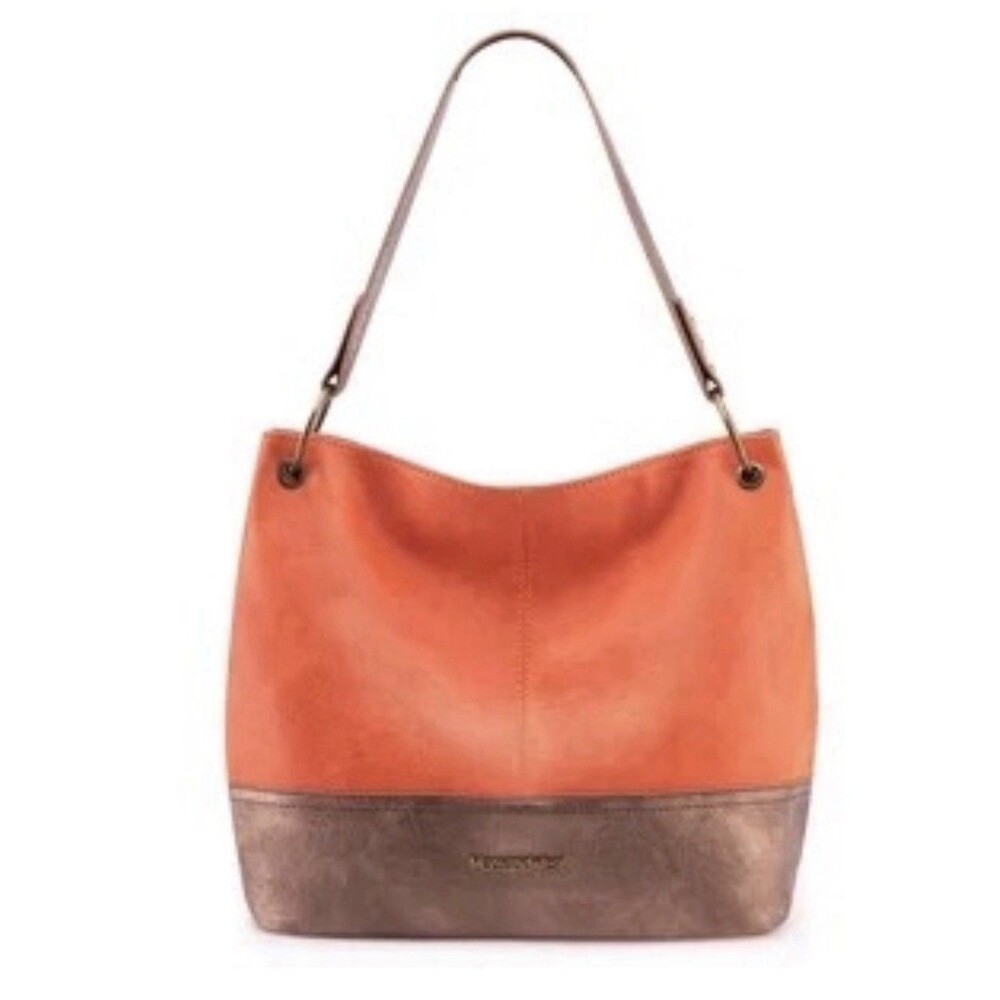 Montana West Hobo Tote Shoulder Bag Orange Brown Faux Leather Equestrian Lined